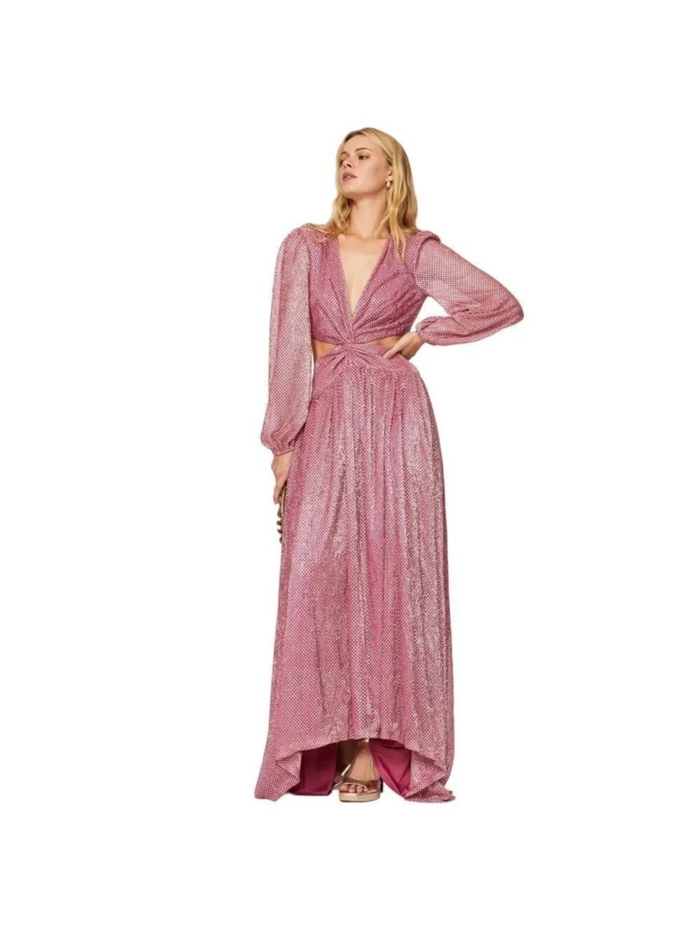 Ramy Brook Pink High-Low Twist-Front Maxi Dress